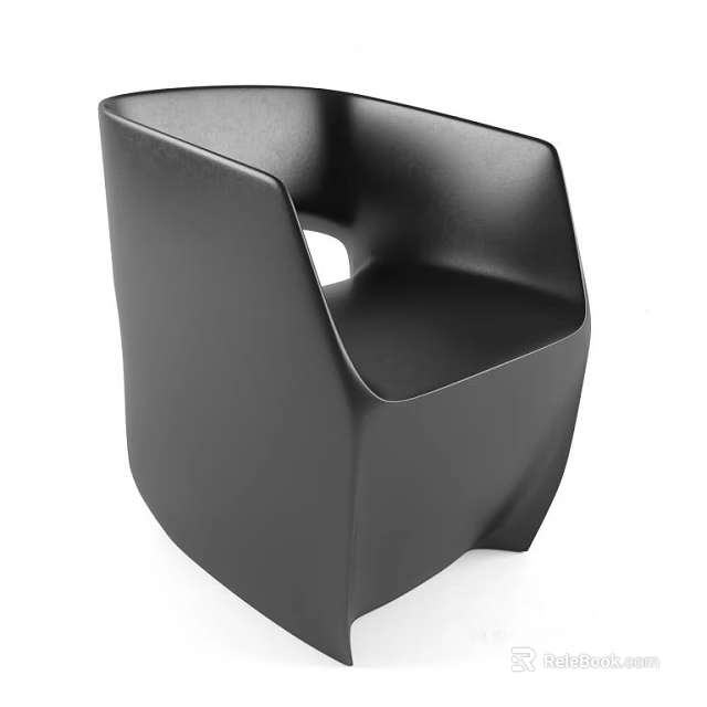 Modern Black Leather Single Sofa With Curved Armrest And Minimalist Design 3d model