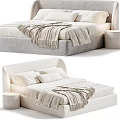 Modern Double Bed With Multiple Color Options Soft Pillows Cozy Blanket and Round Nightstand