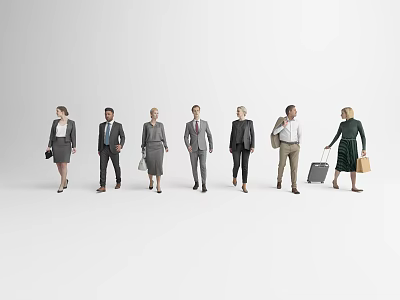 Group of Business People in Professional Attire with Briefcases and Suitcases 3d model