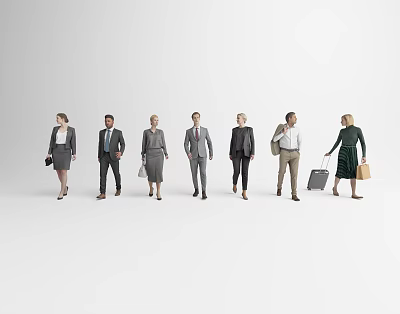 Group of Business People in Professional Attire with Briefcases and Suitcases 3d model