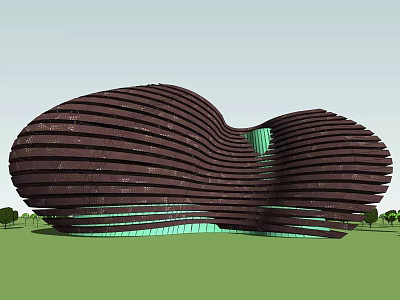 Innovative Museum Building With Wavy Dark Exterior And Green Glass Elements 3d model