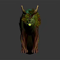 Detailed Mystical Wolf With Antlers And Green Brown Leaves Design