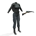Black Tactical Full Body Outfit With Sleeves Pants And Boots