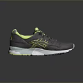Gray Casual Sneakers With Neon Green Lining Yellow Stripes And White Sole Design