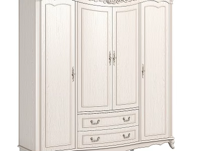 Classic White Wardrobe With Carved Details Four Doors And Bottom Drawers 3d model
