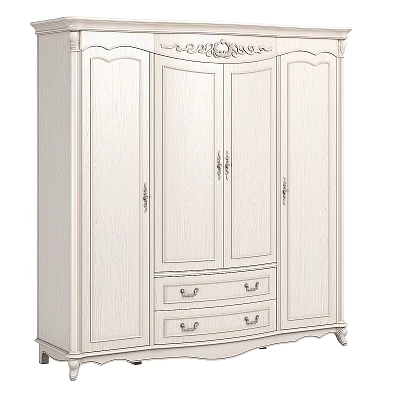 Classic White Wardrobe With Carved Details Four Doors And Bottom Drawers 3d model