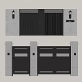 Modern Entrance Gate Design With Black Doors Gray Stone Walls And Wall Lamps