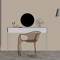 Modern Dressing Table With Round Mirror Transparent Chair Flower Vase And Floor Lamp