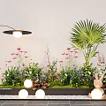 Indoor Landscape With Colorful Flowers Palm Plant Floor Lamp Round Light Balls And Decorative Rabbit