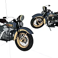 Classic Vintage Motorcycles With Blue Body Gold Wheels And Leather Seats Chrome Details