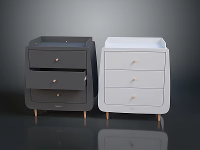 Modern Dark Gray And Light Gray Nightstands With Three Drawers Gold Knobs And Wooden Legs 3d model