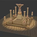 Ancient Egyptian Themed Scene With Golden Eagle Sculpture Stepped Pedestal Tall Columns And Stone Steles