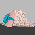 Romantic Pink Gift Box With Blue Bow And Scattered Pink Flowers Photo Spot