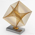 Artistic Golden Twisted Lines Geometric Sculpture Carving With Square Base