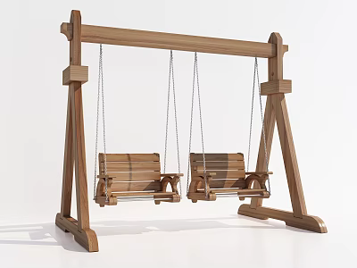 Wooden Play Equipment Swing Set With Two Seats And Hanging Chains 3d model