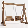 Wooden Play Equipment Swing Set With Two Seats And Hanging Chains