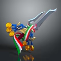 Decorative Sword With Gold Medals And Colored Ribbons On Dark Background