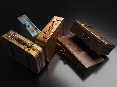 Vintage Suitcases in Various Colors with Metal Locks and Leather Material 3d model