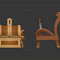 Open Treasure Chest Filled With Gold Coins Near Wooden Chair And Small Stool