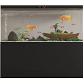 Decorative Aquarium Fish Tank With Colorful Fish Aquatic Plants Stones And Cabinet