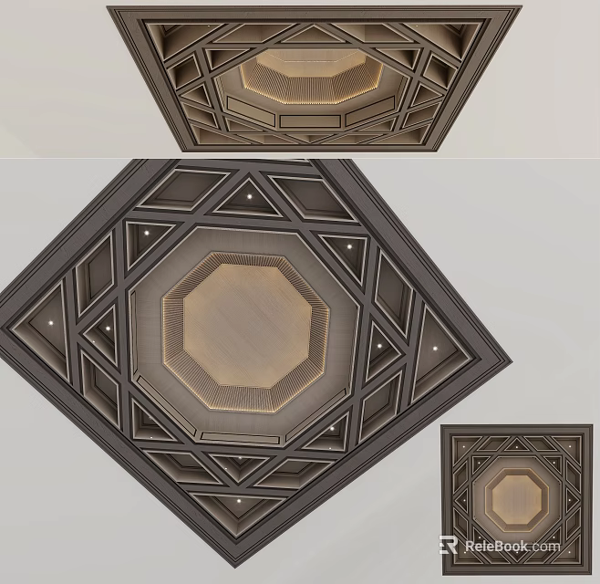 Elegant Ceiling Design Featuring Intricate Geometric Patterns Octagonal Shape And Decorative Lighting Accents 3d model