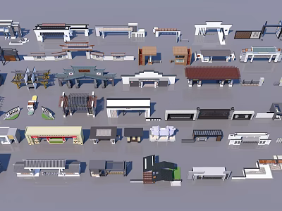 Diverse Modern Entrance Gate Designs Featuring Different Architectural Styles and Materials 3d model