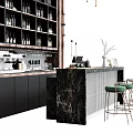 Modern Bar Counter Bar Counter Coffee Bar Counter Bar Stool Coffee Machine Bar Counter Equipment Wine Ware Plant Vase 3d model
