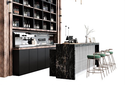 Modern Bar Counter Bar Counter Coffee Bar Counter Bar Stool Coffee Machine Bar Counter Equipment Wine Ware Plant Vase 3d model