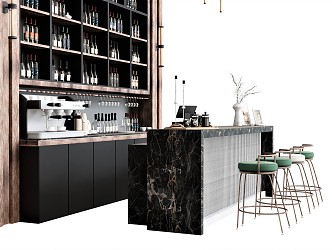 Modern Bar Counter Bar Counter Coffee Bar Counter Bar Stool Coffee Machine Bar Counter Equipment Wine Ware Plant Vase 3d model