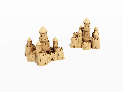 Two Intricate Sandcastles With Tower Spires And Castle Shaped Structures 3d model