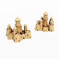 Two Intricate Sandcastles With Tower Spires And Castle Shaped Structures