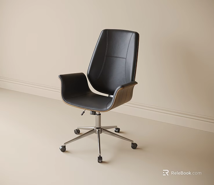 Modern Black Leather Office Chair With Chrome Swivel Base And Ergonomic Design 3d model 