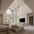 Spacious Duplex Living Room With High Ceiling And Large Windows
