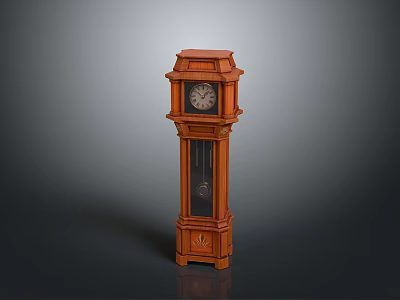 Classic Wooden Grandfather Clock With Carved Frame And Hanging Pendulum 3d model