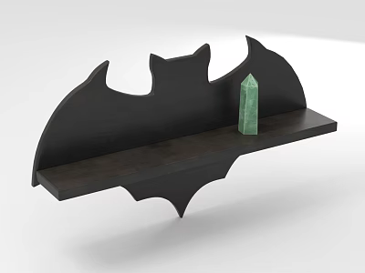 Black Bat Shaped Wall Cabinet With Green Decorative Object On Shelf 3d model
