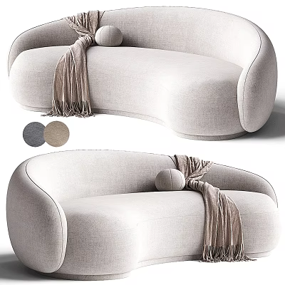 Modern Curved Neutral Sectional Sofa With Round Pillow And Fringed Throw 3d model