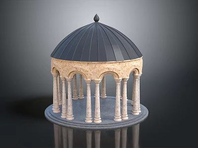 Classical Dome Structure With Black Roof And Stone Columns On Circular Base 3d model