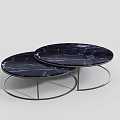 Modern Two Round Coffee Tables With Black Marble Top And Metal Base 3d model