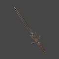Medieval Spear Weapon With Long Wooden Shaft And Decorative Metal Spearhead