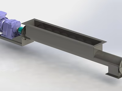 Industrial Screw Conveyor Equipment Featuring Purple Motor and Helical Blades in Conveying Trough 3d model