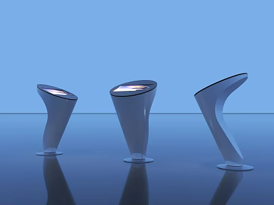 Three Modern Columnar Public Facilities Featuring Illuminated Top Stable Base And Streamlined Design 3d model