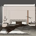 Modern Bedroom With Large Window Blinds Beige Bed Nightstand Lamp Green Plant Rug And Wardrobe