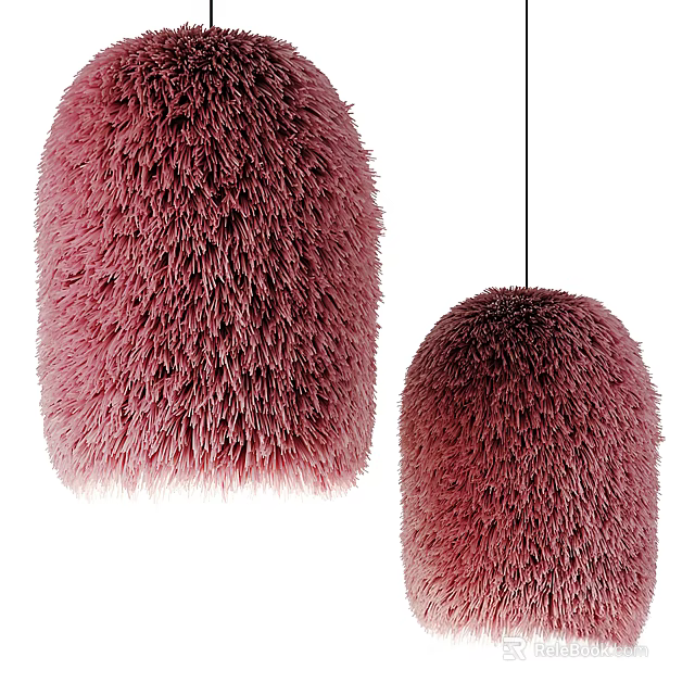 Pink Fluffy Fuzzy Pendant Lights Modern Decorative Hanging Lighting Fixtures Set of Two 3d model 