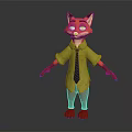 3D Fox Character Wearing Yellow Shirt And Blue Tie Standing With Open Arms