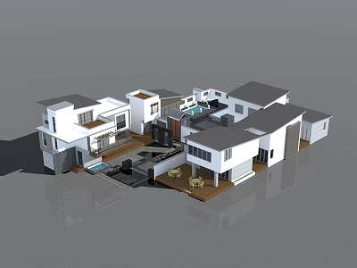 Modern Detached Villa With Open Terrace Courtyard And Outdoor Seating Area 3d model