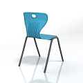 Blue Single Chair With Round Hole Backrest And Gray Metal Legs