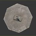 Ancient Cannon Weapon on Octagonal Stone Platform with Rustic Wheels and Weathered Surface