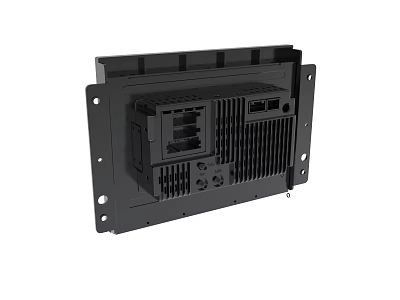 Industrial Black Panel Electronic Device With Mounting Holes And Cooling Vents 3d model