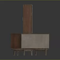 Rustic Wooden Console Cabinet And Side Cabinet With Open Shelves And Glass Doors