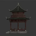 Traditional Chinese Pavilion With Two Tiered Green Tiled Roof Red Pillars And Stone Base
